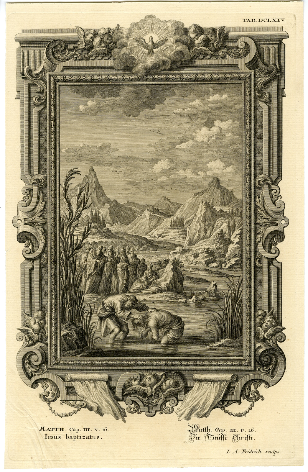 , Antique Print-NEW TESTAMENT-JESUS-BAPTIZED BY JOHN THE BAPTIST-Scheuchzer-1731, Pictura Antique Prints