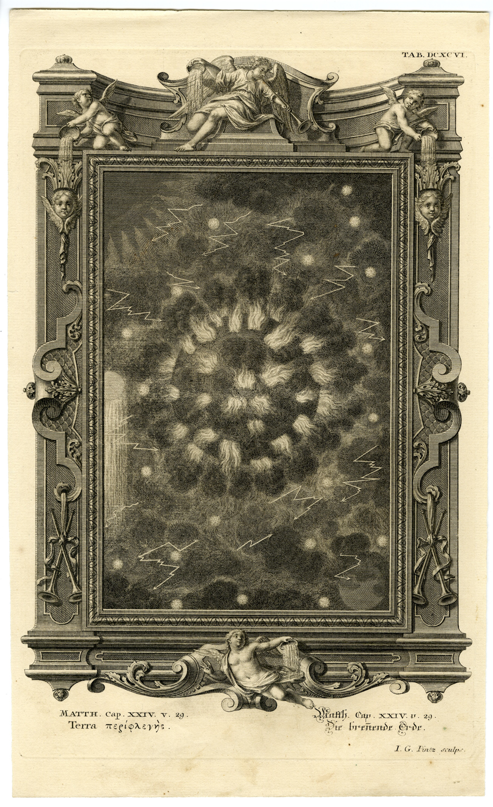 , Antique Print-NEW TESTAMENT-SUN DARKENED-MOON-STARS FALL-Pinz-Scheuchzer-1731, Pictura Antique Prints