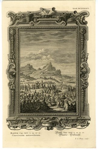 Antique Print-NEW TESTAMENT-MATTHEW-JESUS-FOOD-BREAD-FISH-Pinz-Scheuchzer-1731