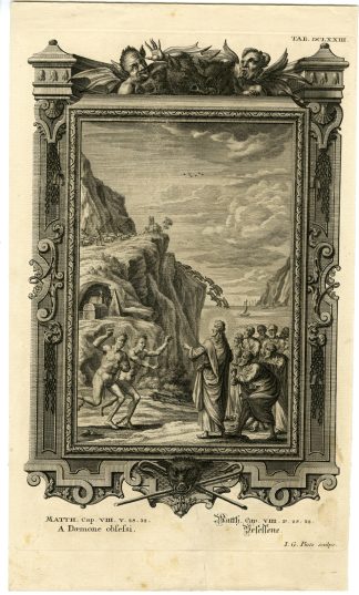 Antique Print-NEW TESTAMENT-JESUS HEALS TWO POSSESSED MEN-Pinz-Scheuchzer-1731