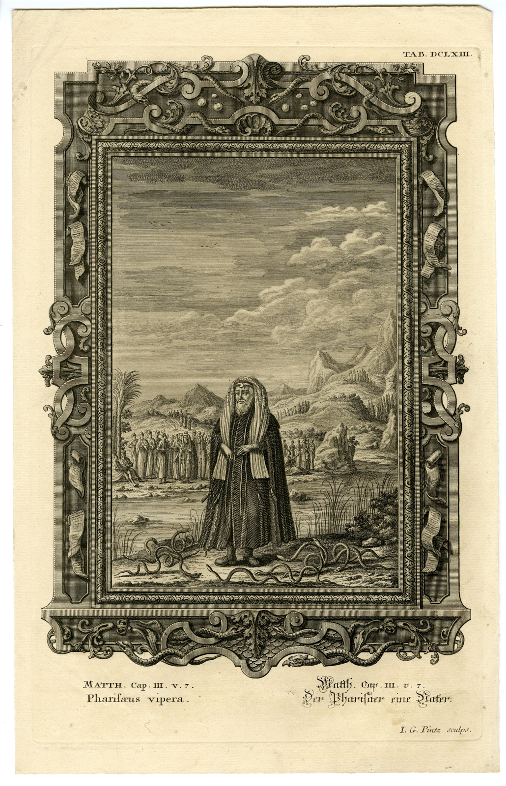 , Antique Print-NEW TESTAMENT-PHARISEES-BROOD OF VIPERS-Pinz-Scheuchzer-1731, Pictura Antique Prints