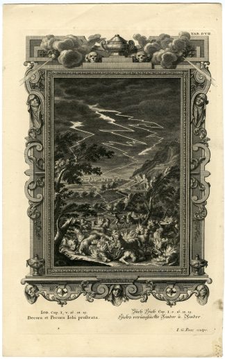 Antique Print-OLD TESTAMENT-FIRE OF GOD-SHEEP-SERVANTS-Pinz-Scheuchzer-1731