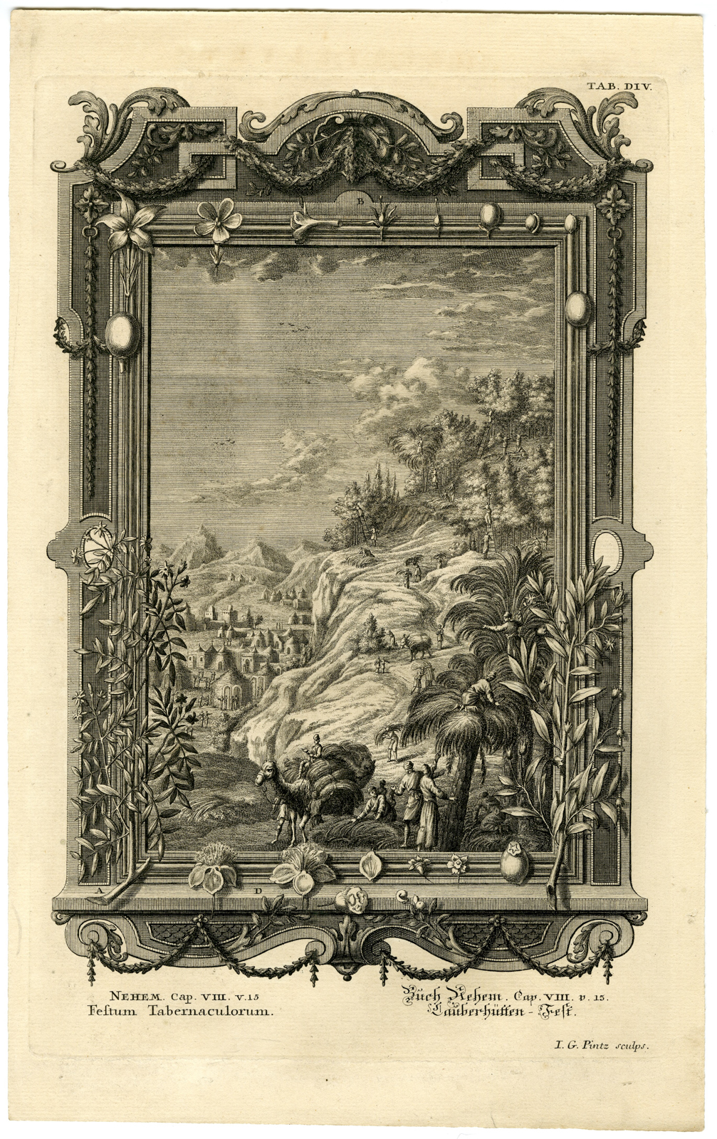 , Antique Print-OLD TESTAMENT-NEHEMIAH-FEAST OF TABERNACLES-Pinz-Scheuchzer-1731, Pictura Antique Prints