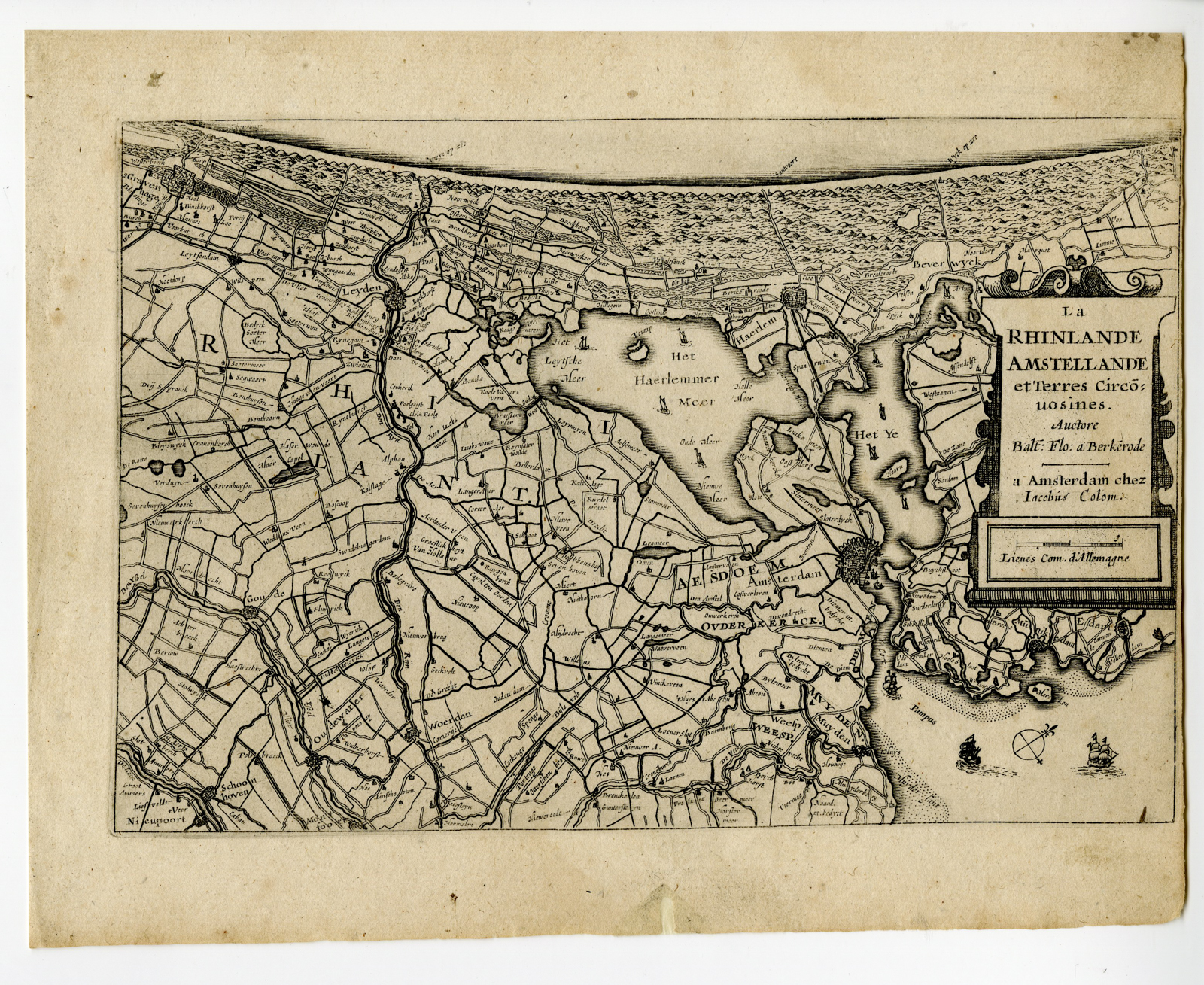 , Rare-Antique Map-RIJNLAND-AMSTERDAM-AMSTELLAND-NETHERLANDS-Colom-c. 1635, Pictura Antique Prints