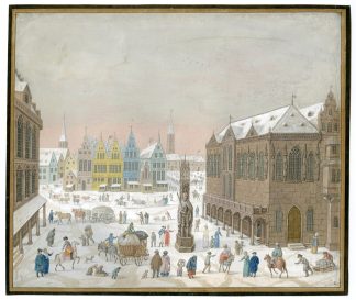 Antique Drawing-FRANKFURT-WINTER-CITYSCAPE-FIGURES-Anonymous-c.1790-1810