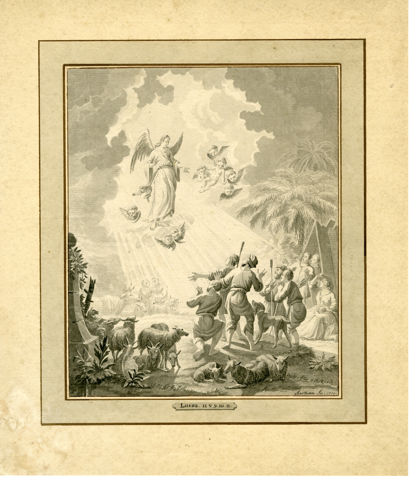 , Antique Drawing-ANNUNCIATION-SHEPHERDS-Aartman-1755, Pictura Antique Prints
