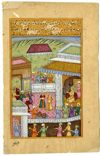 Antique Drawing-INDIAN-MINIATURE-COURT-SCENE-MUGHAL-MANUSCRIPT-Anonymous-c.1800