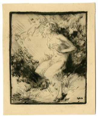Antique Master Print-DRYPOINT-ETCHING-FAUN-MYTHICAL-CREATURE-Anonymous-19th c.