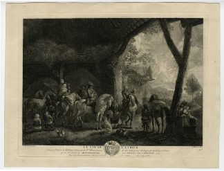 Antique Master Print-VIN-DE-L-ETRIER-WINE-STIRRUP-HORSES-Moyreau-Wouwerman-1739