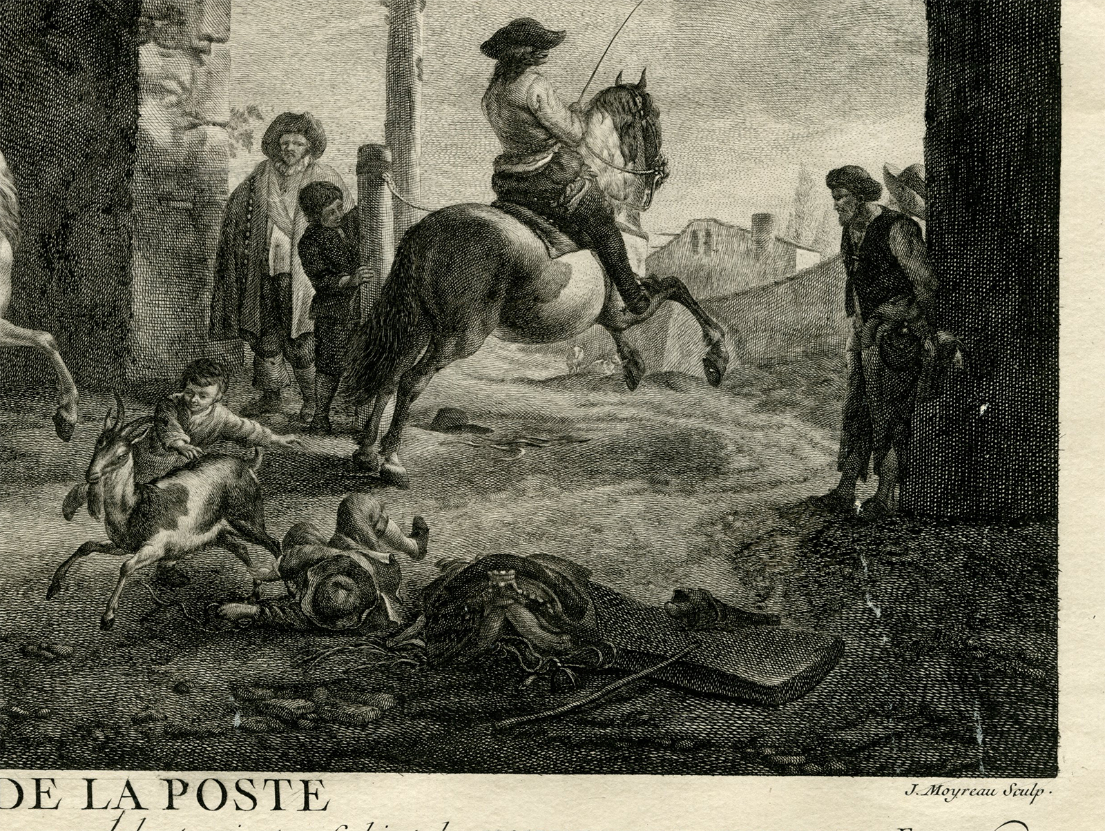 , Antique Master Print-L-ECURIE-DE-LA-POSTE-HORSE STABLE-Moyreau-Wouwerman-1753, Pictura Antique Prints