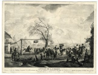 Antique Master Print-COURSE-DE-LA-BAGUE-HORSE GAME-Moyreau-Wouwerman-1733-1734