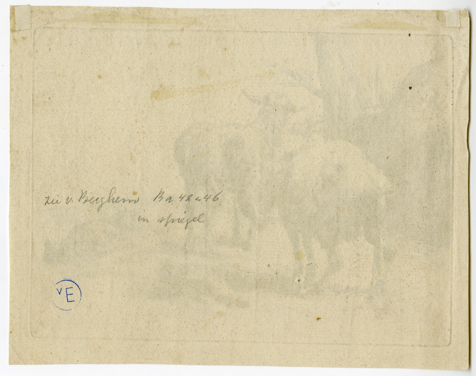 , Antique Master Print-PISSING-EWE-SHEEP-Berchem-1646-1652, Pictura Antique Prints