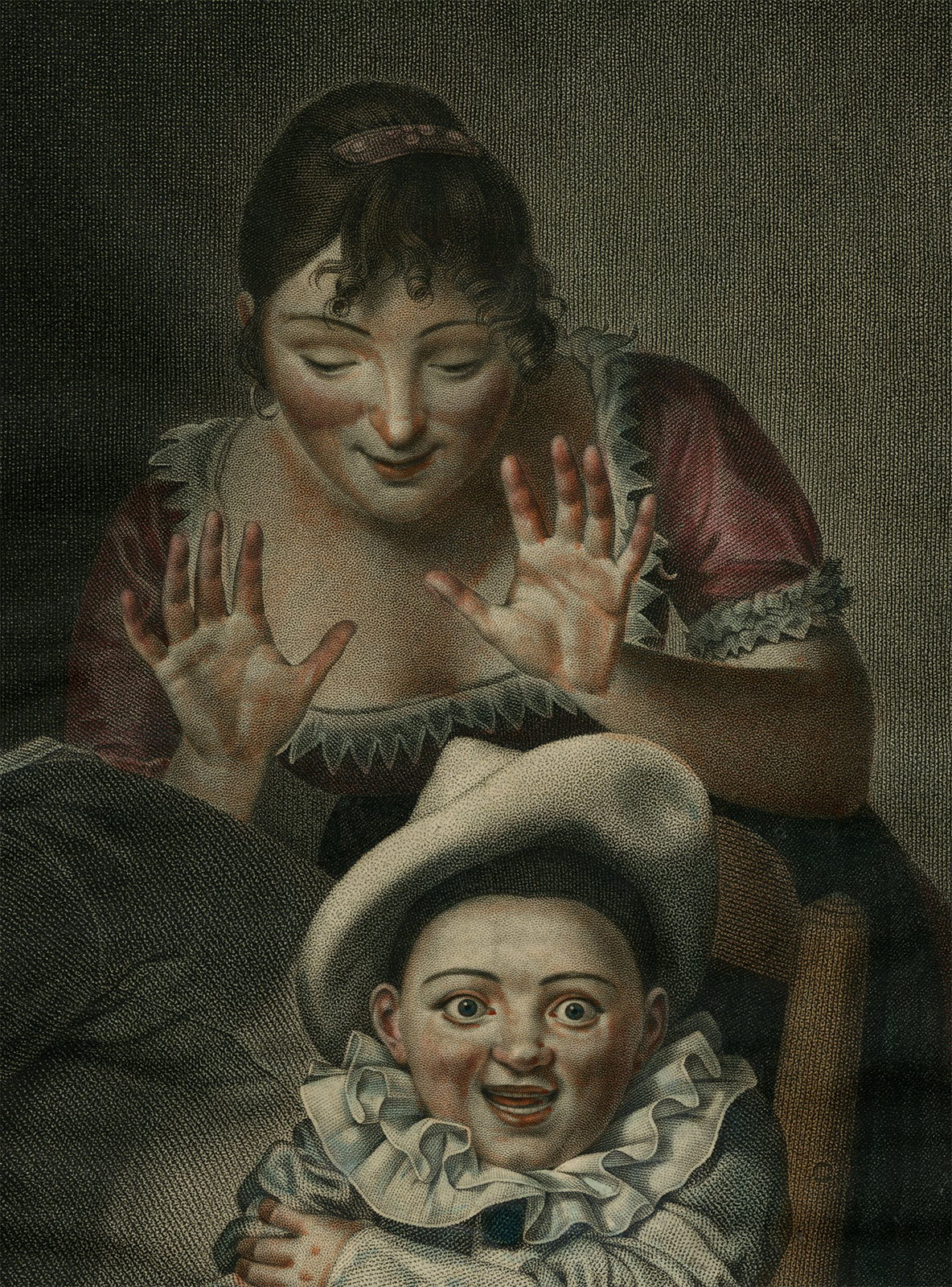 , Antique Master Print-COME-LAVESSI-IN-BOCCA-LITTLE PIERROT-Mecou-Sicardi-c.1820, Pictura Antique Prints