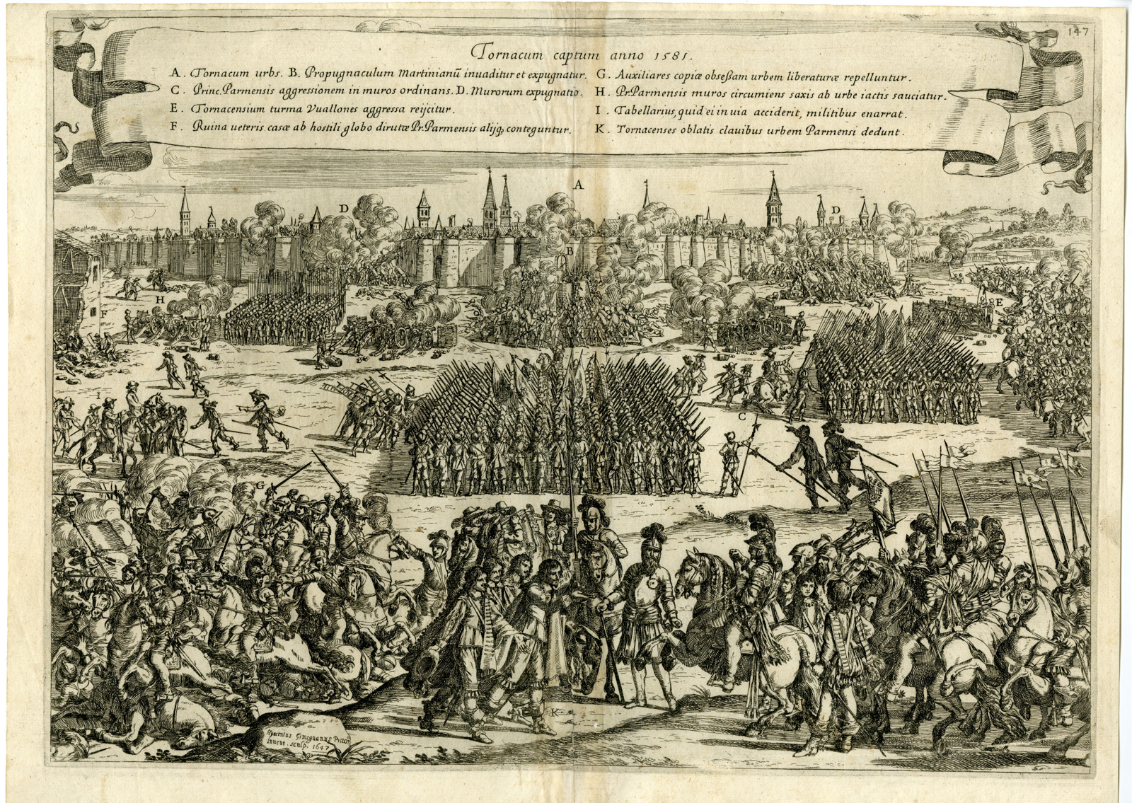, Antique Print-DOORNIK-TOURNAI-SIEGE-BELGIUM-80 YEARS WAR-Gimignani-Strada-1640, Pictura Antique Prints