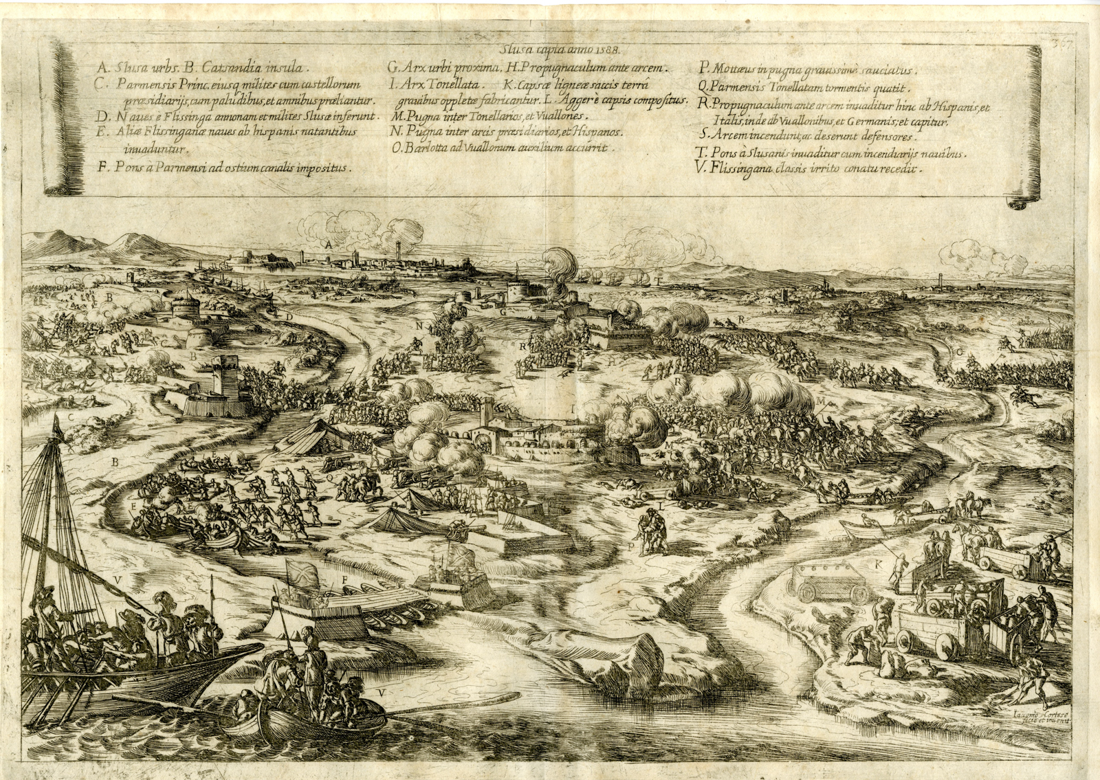 , Antique Print-SIEGE-SLUIS-ZEELAND-NETHERLANDS-80 YEARS? WAR-Cortese-Strada-1640, Pictura Antique Prints