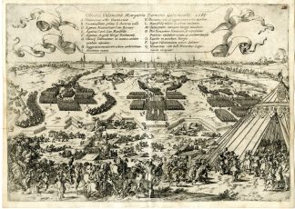 Antique Print-BATTLE-ARMY-SIEGE-VALENCIENNES-FRANCE-SCHELDE-Baur-Strada-1640