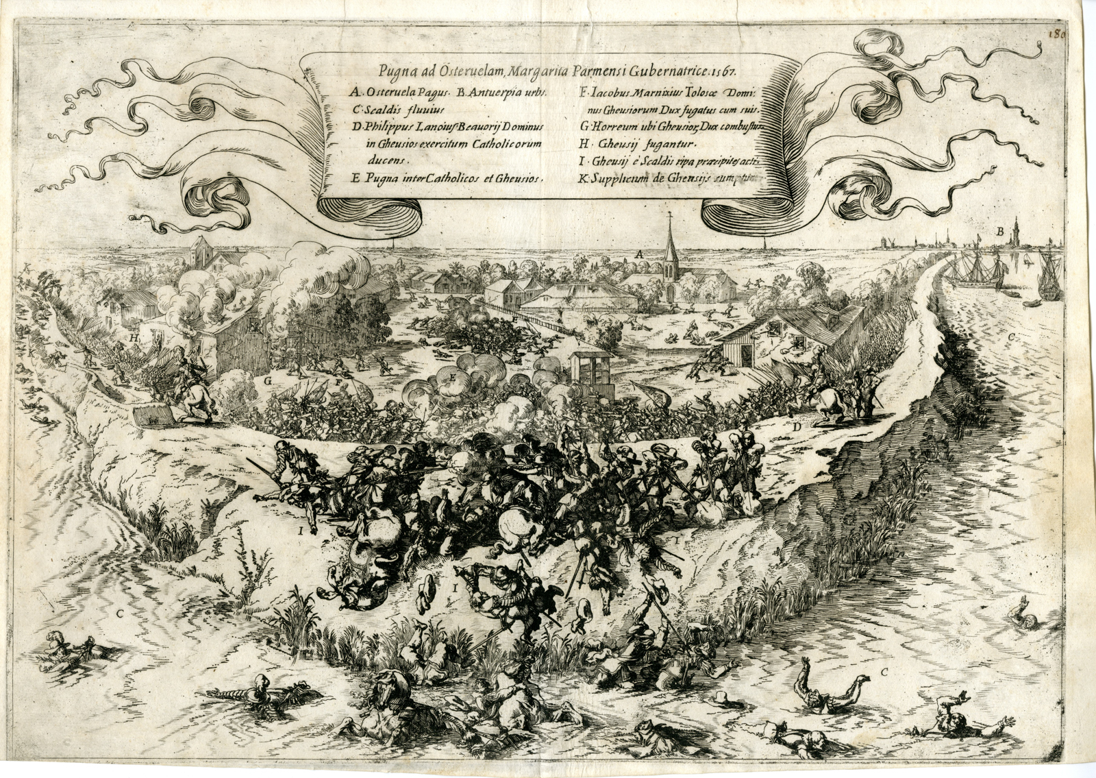 , Antique Print-BATTLE-ARMY-OOSTERWEEL-BELGIUM-ANTWERP-Baur-Strada-1640, Pictura Antique Prints
