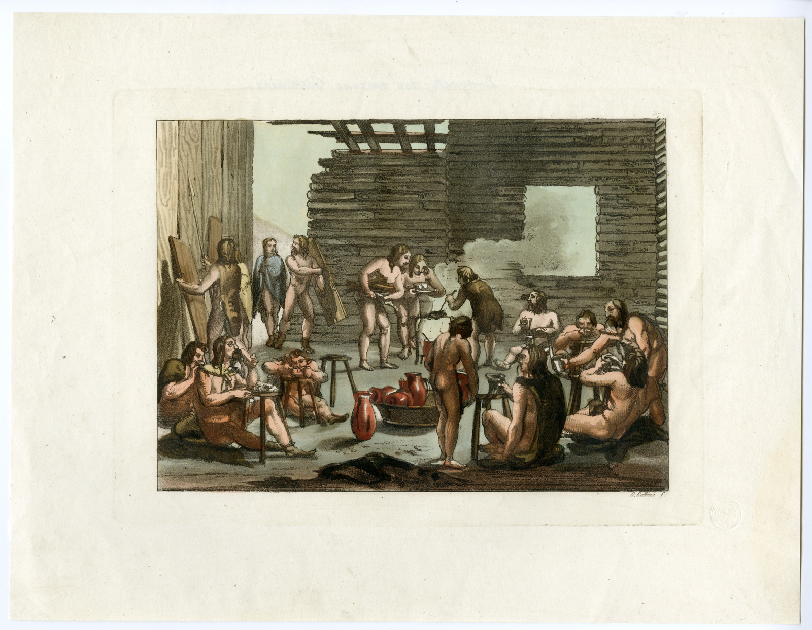 , Antique Print-ANCIENT-GERMANS-FEAST-TRIBAL-LIFE-Gallina-Ferrario-1824, Pictura Antique Prints