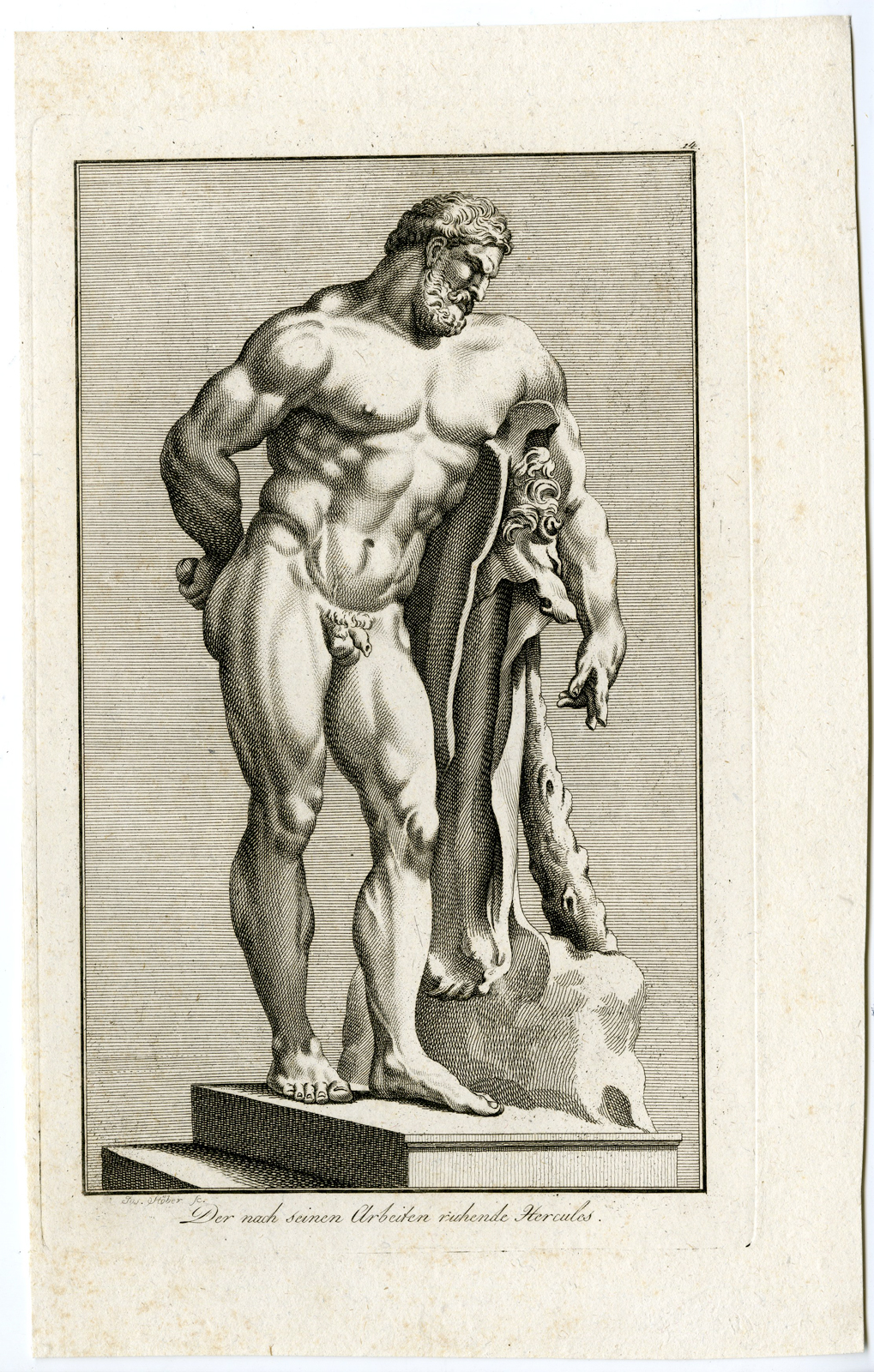 , Antique Master Print-STATUE-HERCULES-RESTING-MYTHOLOGY-ROMAN GOD-Stober-1795, Pictura Antique Prints