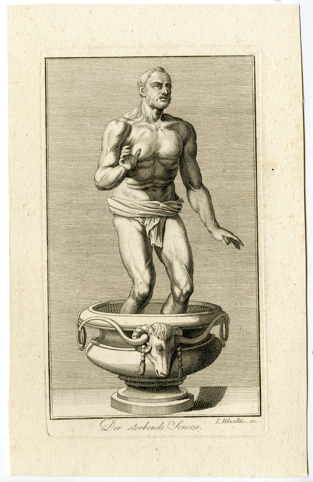 , Antique Master Print-SENECA THE YOUNGER-STATUE-DEATH-ANCIENT ROME-Blaschke-1795, Pictura Antique Prints