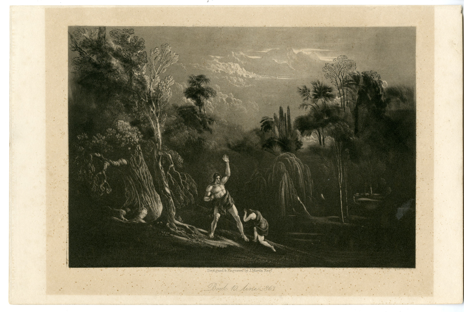 , Antique Master Print-PARADISE-LOST-ADAM-REPROVING-EVE-John Martin-1827, Pictura Antique Prints