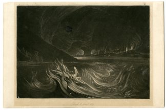 Antique Master Print-PARADISE-LOST-SATAN-BURNING-LAKE-HELL-John Martin-1825
