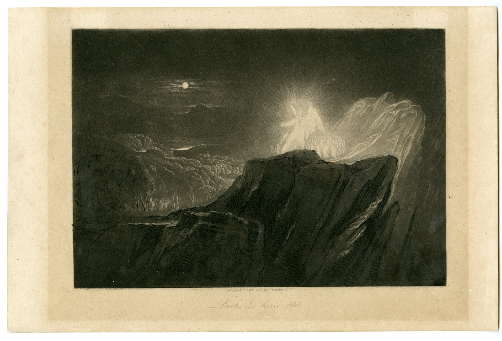 , Antique Master Print-PARADISE-LOST-ANGELS-GUARDING-PARADISE-John Martin-1825, Pictura Antique Prints