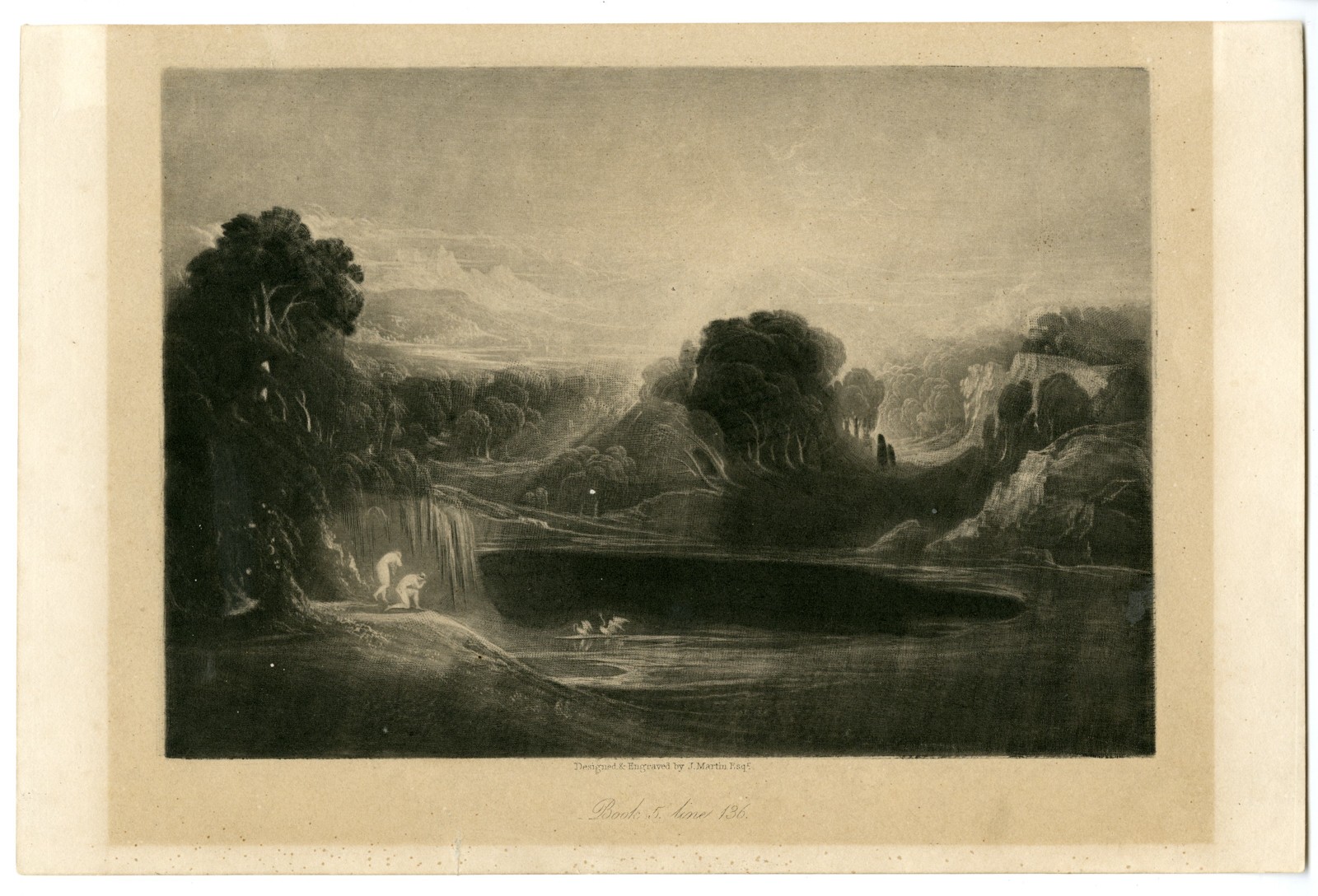, Antique Master Print-PARADISE-LOST-ADAM-EVE-MORNING-HYMN-John Martin-1827, Pictura Antique Prints