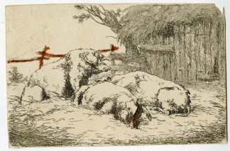 Antique Master Print-HOGGS-PIGS-BARN-Hills-1801