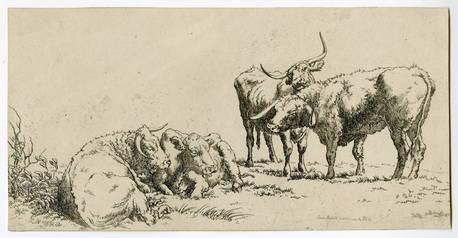 , Antique Master Print-CATTLE-GROUP-Hills-1801, Pictura Antique Prints