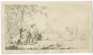 Antique Master Print-CATTLE-PASTURE-LANDSCAPE-Hills-1801