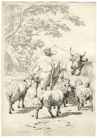 Antique Master Print-CATTLE-SHEEP-TREE-Hills-1807