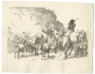 Antique Master Print-HERDSMAN-SHEEP-CATTLE-Hills-1803