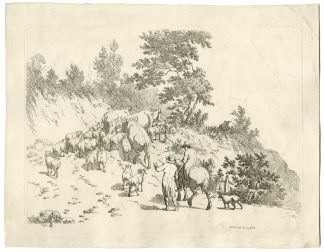 Antique Master Print-HERDING-COUPLE-FLOCK-UPHILL-Hills-1803