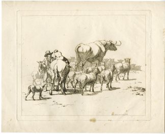 Antique Master Print-HERDERS-CATTLE-SHEEP-PASTORAL-SCENE-Hills-1804