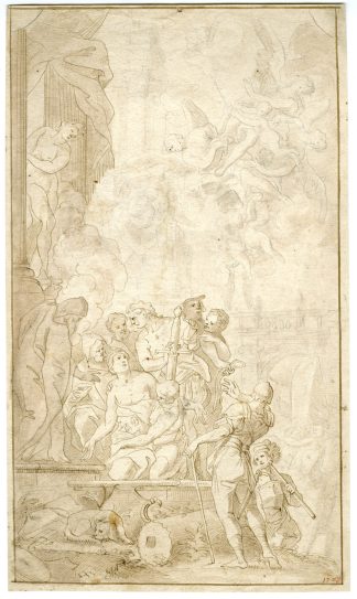 Antique Drawing-RELIGIOUS-COMPOSITION-Monogram GLI-1728