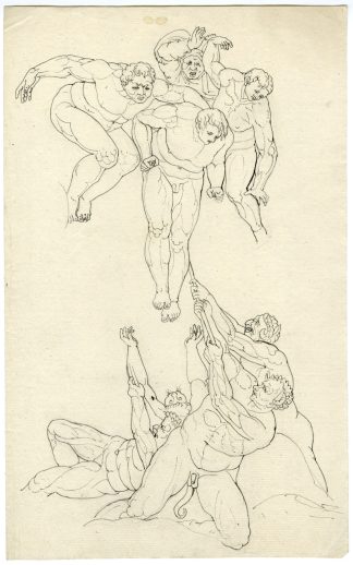 Antique Drawing-MUSCULAR-MALE-VS MYTHOLOGY-Anonymous-c.1700