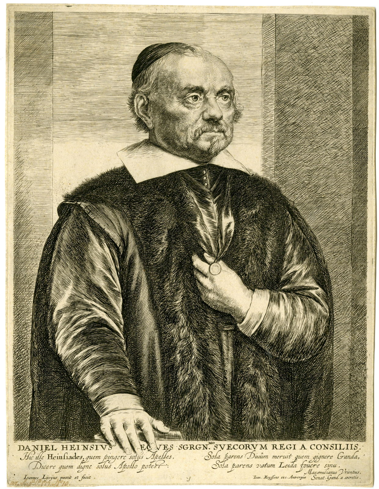 , Rare-Antique Print-DANIEL-HEINSIUS-PORTRAIT-Lievens-c.1640/60, Pictura Antique Prints