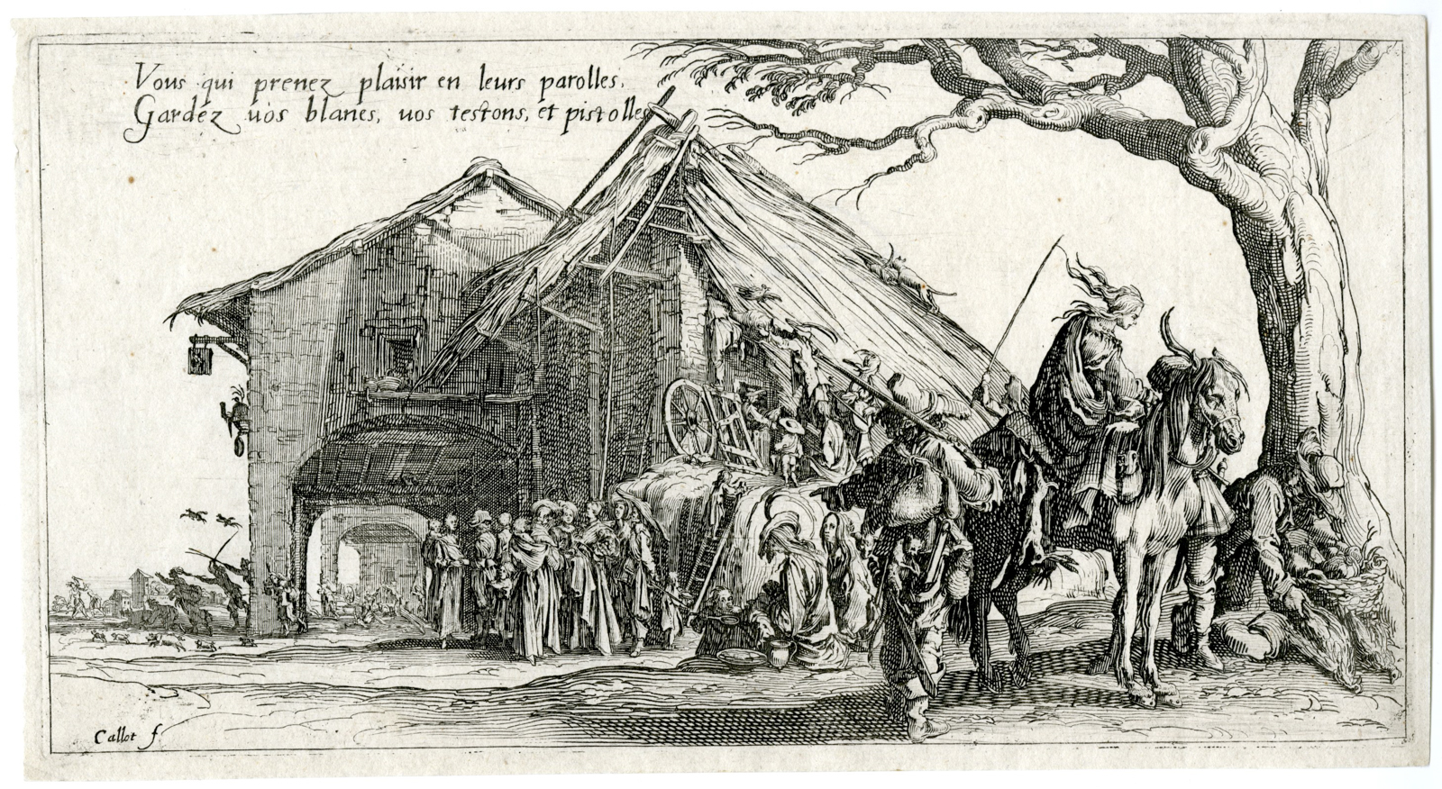 , Antique Master Print-GYPSIES-HALTING AT RURAL INN-Callot-1621-1631, Pictura Antique Prints