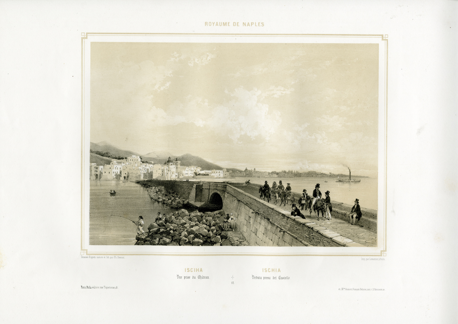 , Antique Master Print-ISCHIA-VEDUTA-CASTELLO-NAPLES-Benoist-1845-1852, Pictura Antique Prints