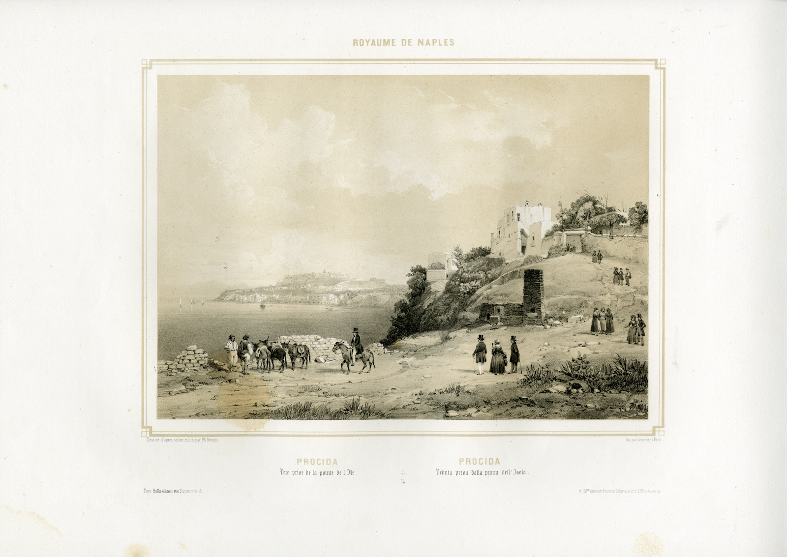 , Antique Master Print-PROCIDA-VEDUTA-ISOLA-NAPLES-Benoist-1845-1852, Pictura Antique Prints