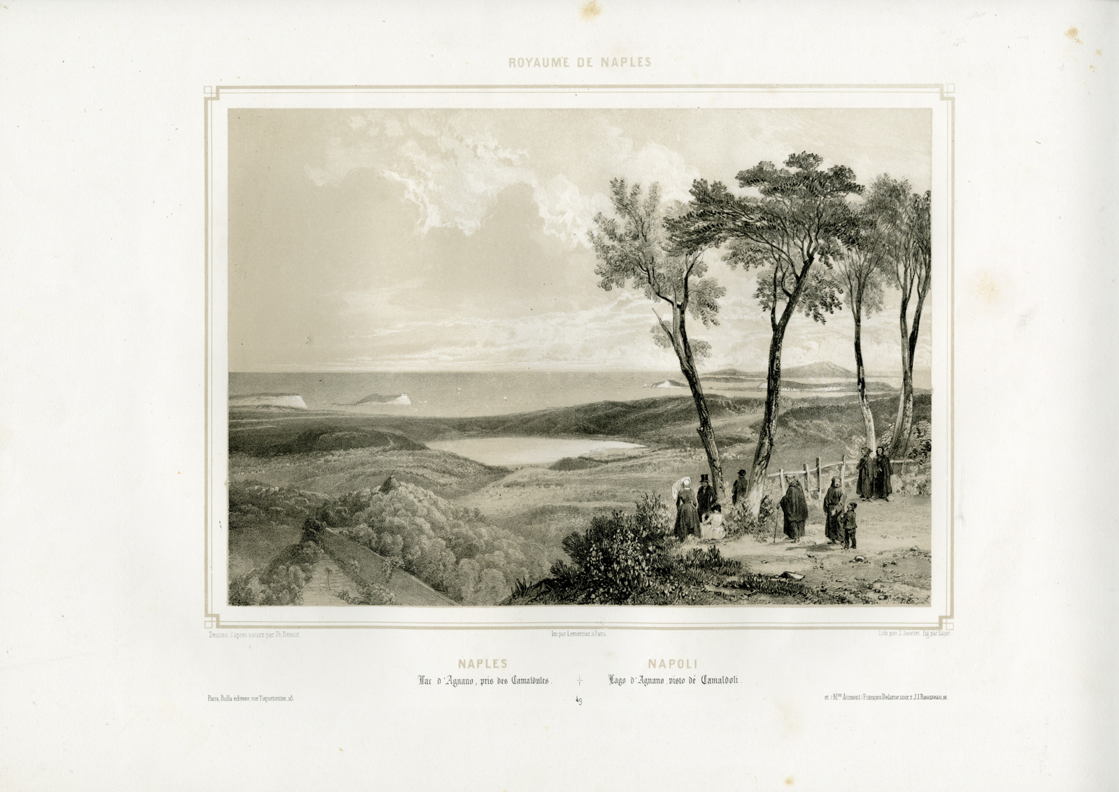 , Antique Master Print-NAPLES-AGNANO-LAGO-VISTA-Benoist-1845-1852, Pictura Antique Prints