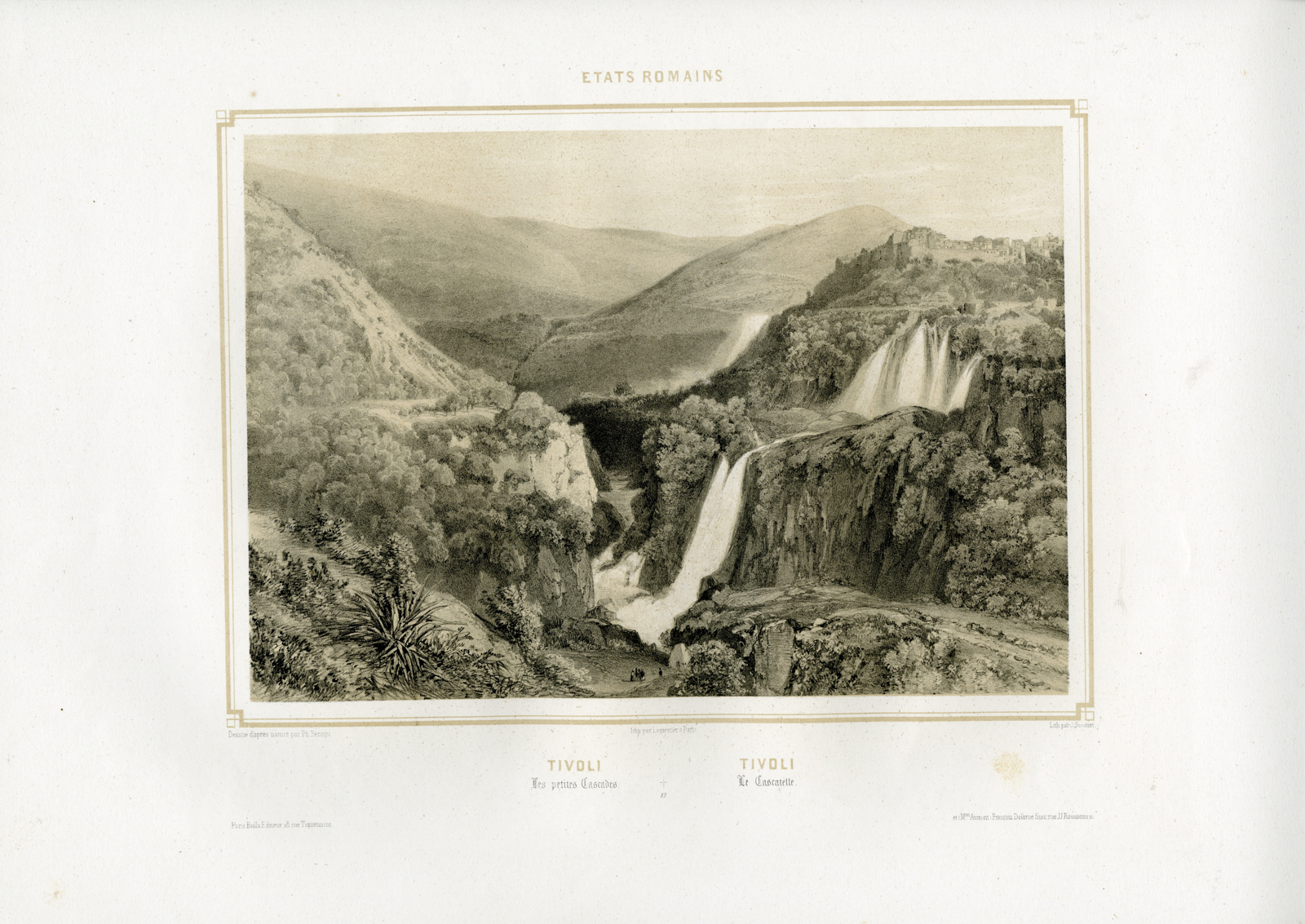 , Antique Master Print-TIVOLI-CASCATELLE-Benoist-1845-1852, Pictura Antique Prints