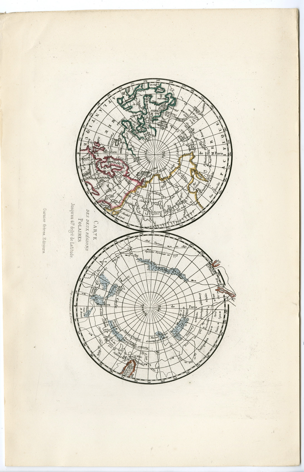 , Antique Map-NORTH POLE-SOUTH-POLAR REGIONS-Buffon-1853, Pictura Antique Prints