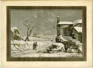 Antique Master Print-WINTER-LANDSCAPE-AQUATINT-Debucourt-1805
