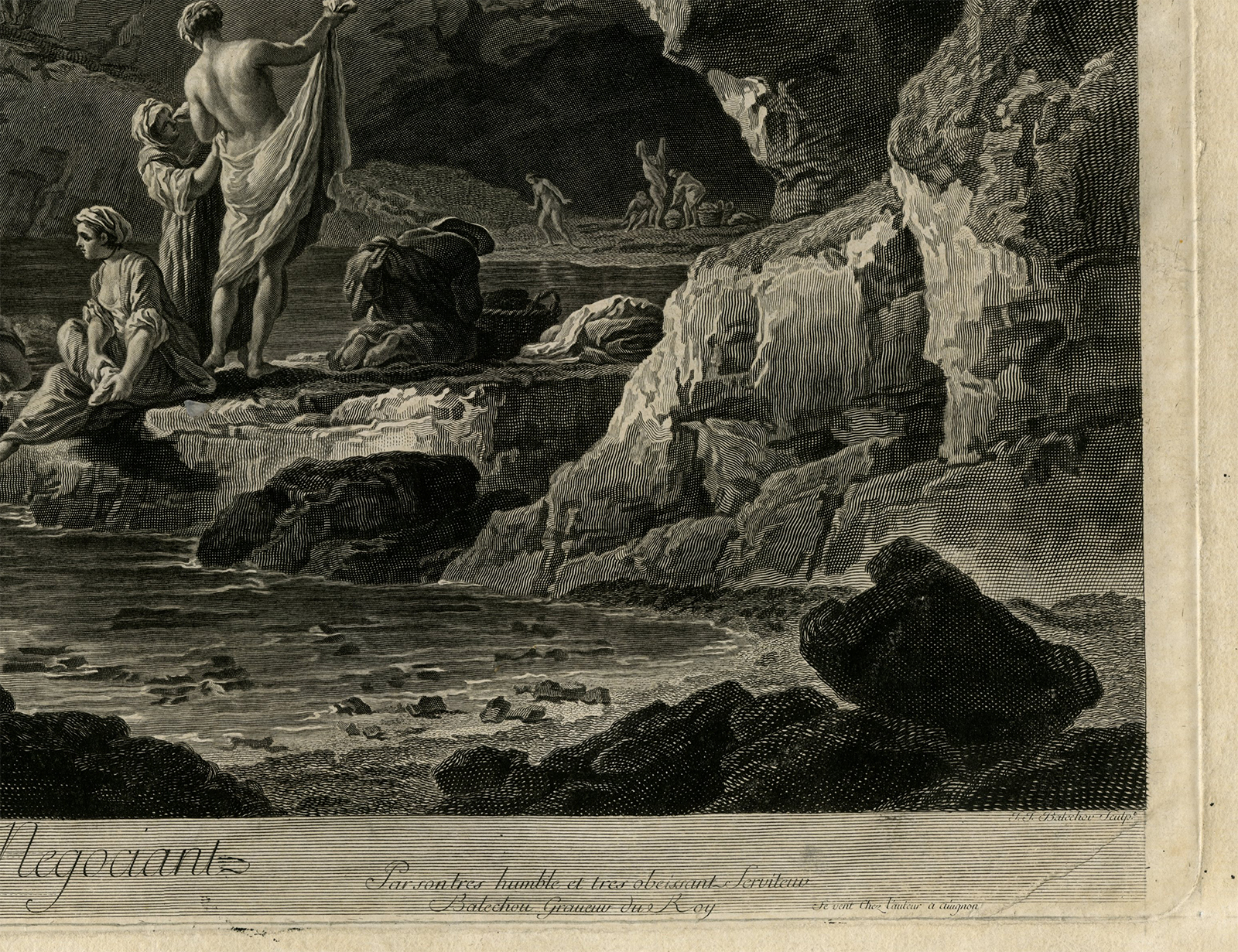 , Antique Master Print-LES-BAIGNEUSES-VERNET-GROTTO-Balechou-Vernet-c.1757, Pictura Antique Prints