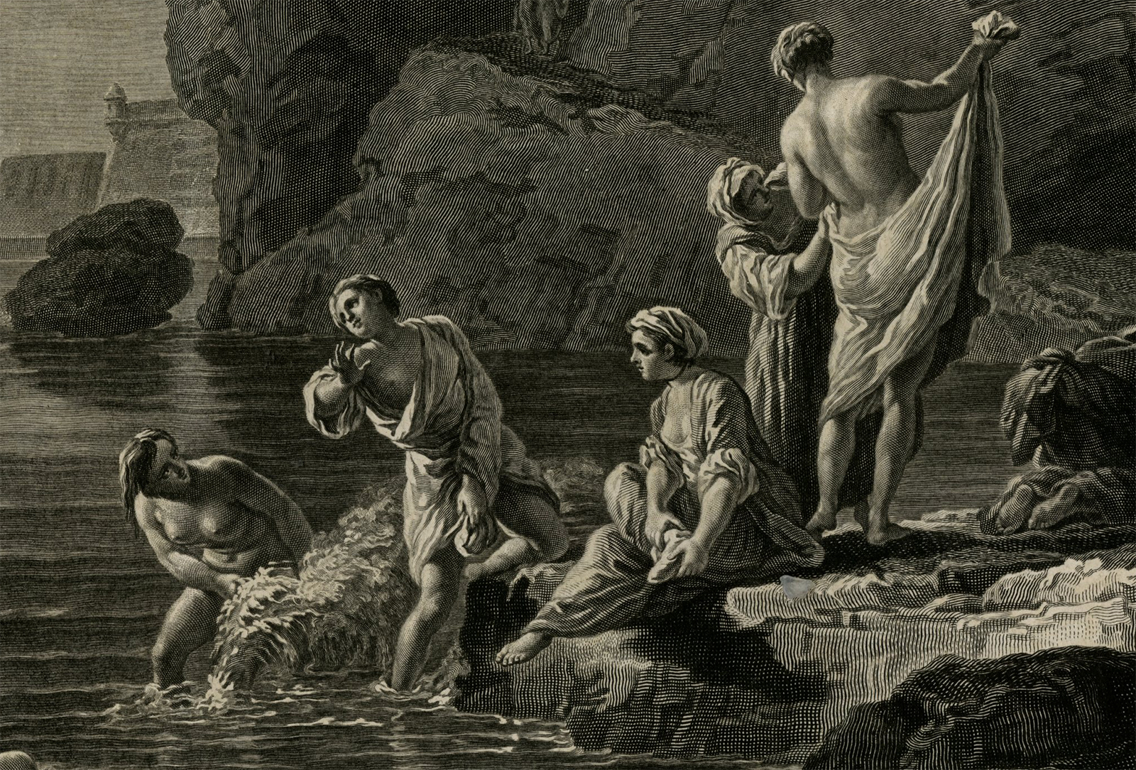 , Antique Master Print-LES-BAIGNEUSES-VERNET-GROTTO-Balechou-Vernet-c.1757, Pictura Antique Prints