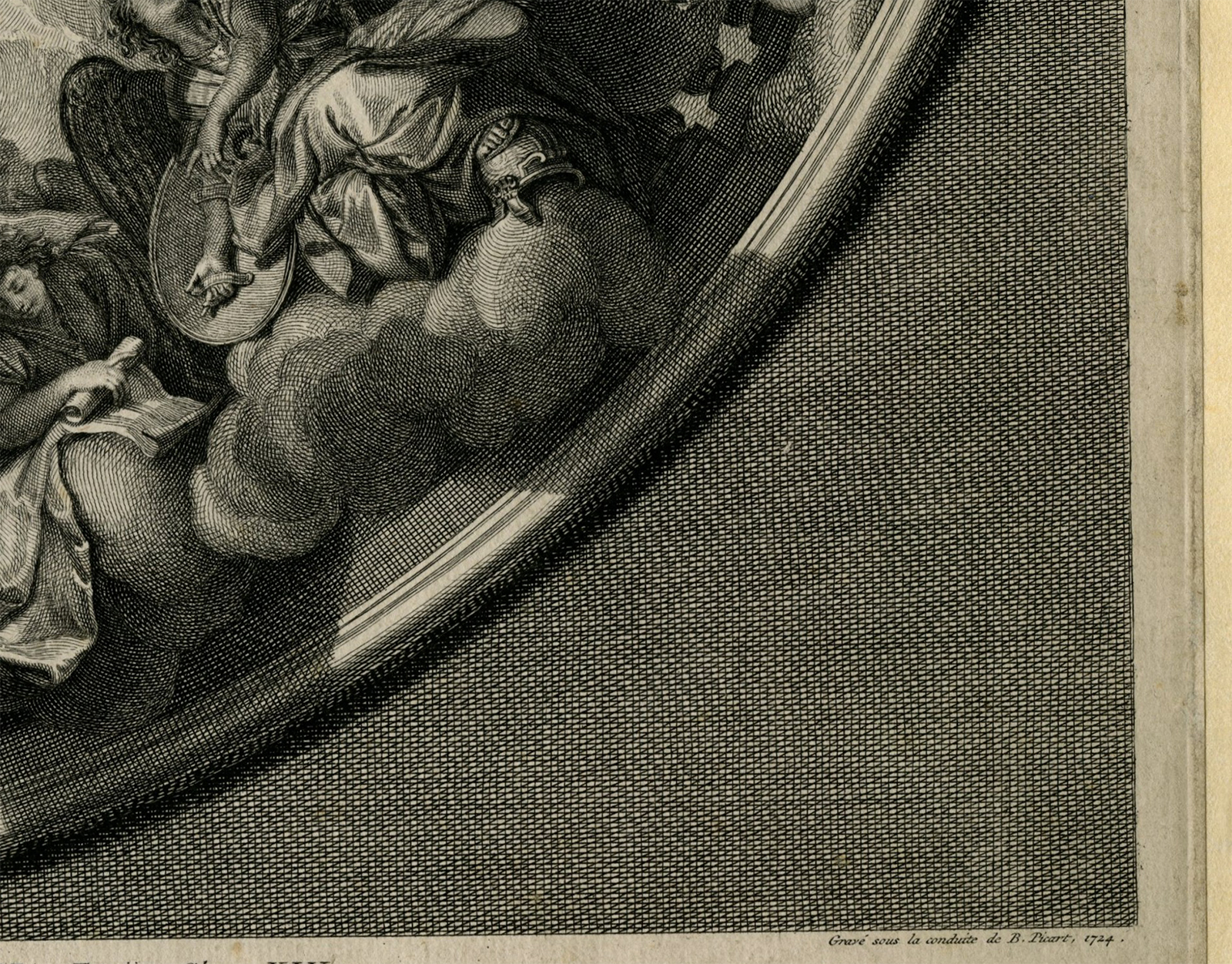 , Antique Master Print-CEILING PAINTING-SCEAUX-NEW TESTAMENT-Picart-Le Brun-1724, Pictura Antique Prints