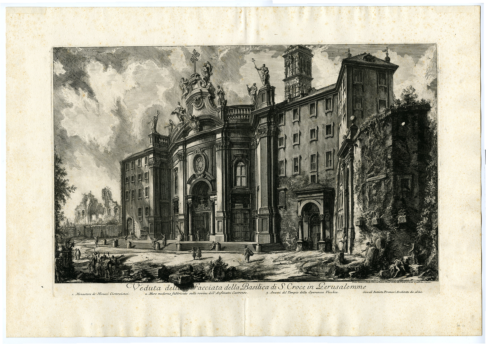 , Antique Master Print-BASILICA-HOLY CROSS-JERUSALEM-FACADE-ROMA-Piranesi-1756, Pictura Antique Prints