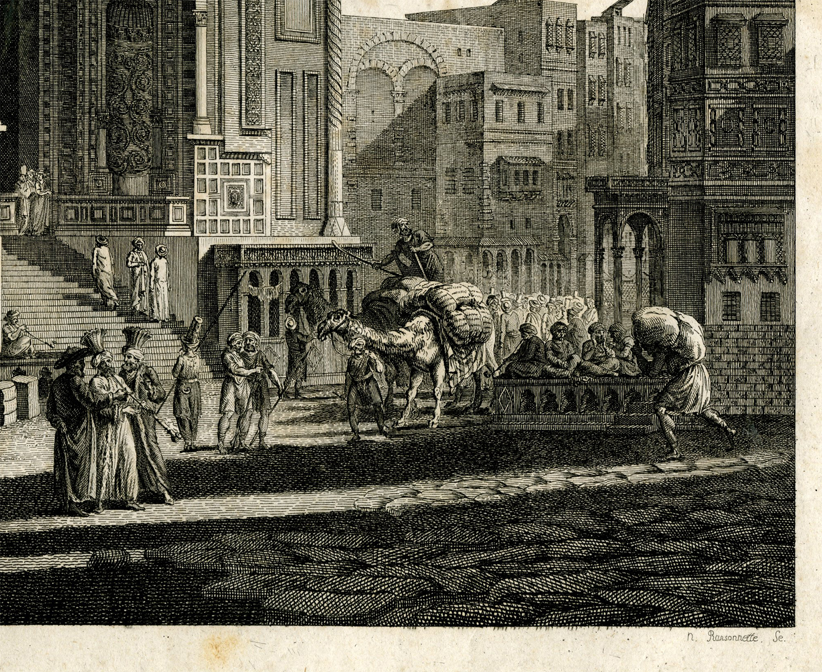 , Antique Master Print-MOSQUE-HASSAN-CAIRE-STREET VIEW-Benoist-Cassas-c.1799, Pictura Antique Prints